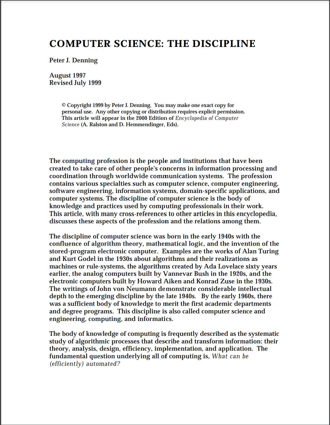 Computer Science: The Discipline paper cover