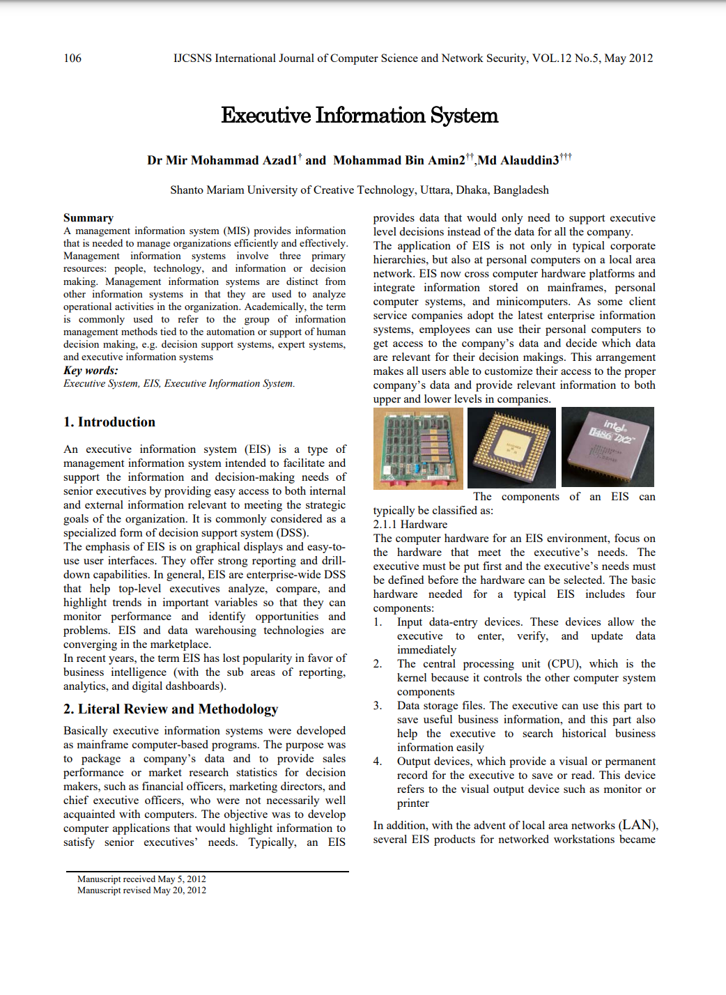 Executive Information System paper cover